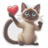 Schattige Siamese Kat Knuffelt Rode Hart Met Liefd Sticker (Voorkant)