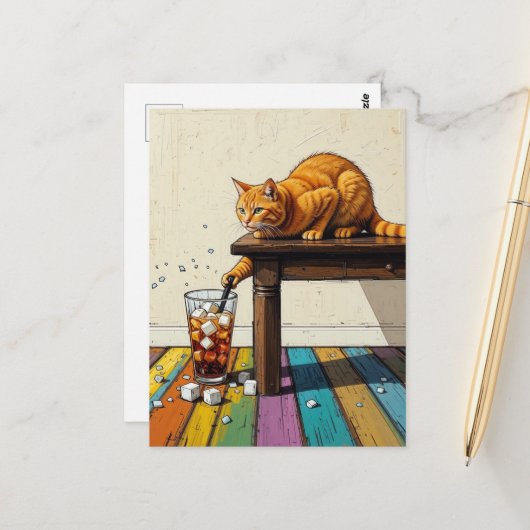 Schattige Siamese Kat Laat het Ijs Lopen Briefkaart (Voorkant / Achterkant in situ)