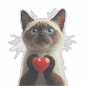 Schattige Siamese Kat Met Blauwe Ogen Houdt Hart C Sticker (Voorkant)