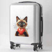 Schattige Siamese Kat met Rode Hart Charme ❤️ Sticker (Koffer)