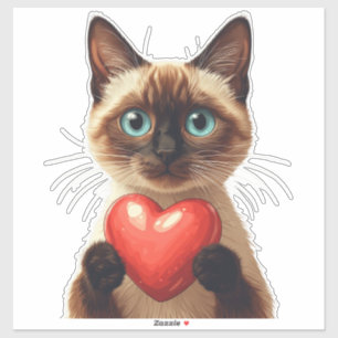 Schattige Siamese Kat met Rode Hart Charme ❤️ Sticker