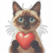 Schattige Siamese Kat met Rode Hart Charme ❤️ Sticker (Voorkant)