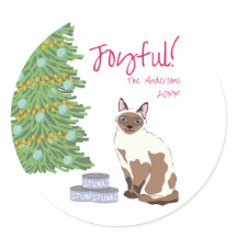 Schattige Siamese Kat met Tonijn Vrolijke Kerst