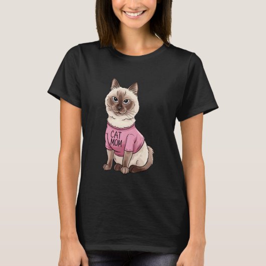 Schattige Siamese Kat Moeder Poot liefhebber T-shirt (Voorkant)