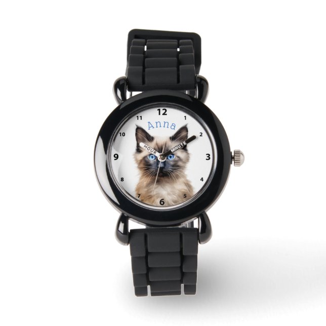 Schattige Siamese kitten gepersonaliseerd Horloge (Voorkant)