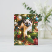 Schattige Siamese kitten kerst Briefkaart (Staand voorkant)