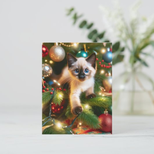 Schattige Siamese kitten kerst Briefkaart (Staand voorkant)