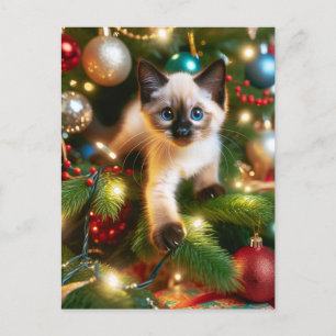 Schattige Siamese kitten kerst Briefkaart
