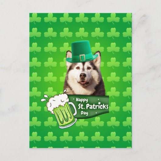 Schattige Siberisch Husky Dog Pet St. Patrick's Da Briefkaart (Voorkant)