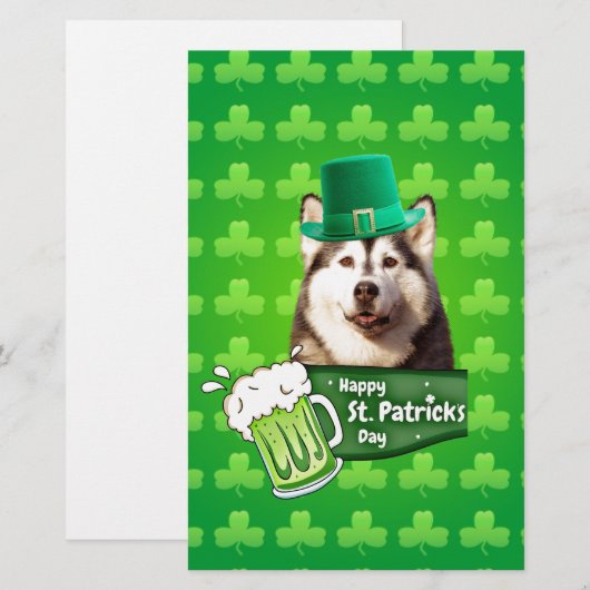 Schattige Siberisch Husky Dog Pet St. Patrick's Da Briefpapier (Voorkant / Achterkant)