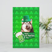 Schattige Siberisch Husky Dog Pet St. Patrick's Da Briefpapier (Staand voorkant)