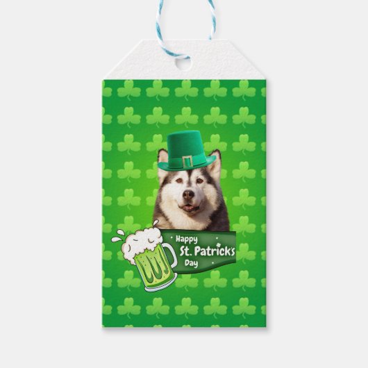 Schattige Siberisch Husky Dog Pet St. Patrick's Da Cadeaulabel (Voorkant)