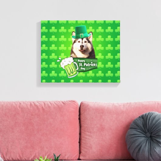 Schattige Siberisch Husky Dog Pet St. Patrick's Da Canvas Afdruk (Insitu (Woonkamer))