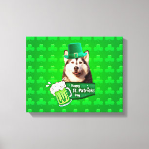 Schattige Siberisch Husky Dog Pet St. Patrick's Da Canvas Afdruk
