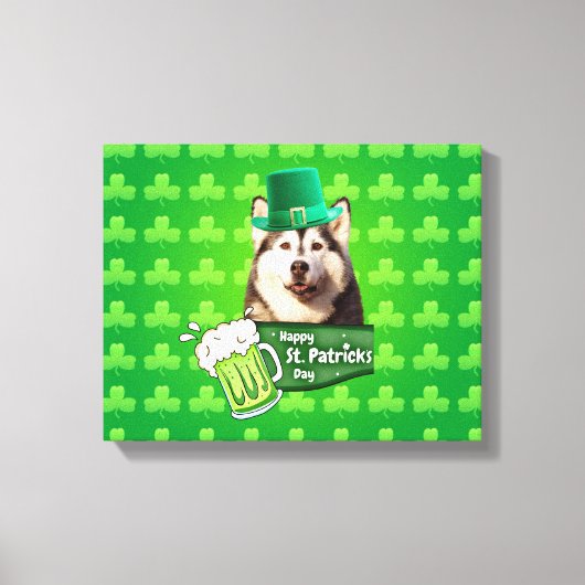 Schattige Siberisch Husky Dog Pet St. Patrick's Da Canvas Afdruk (Voorkant)