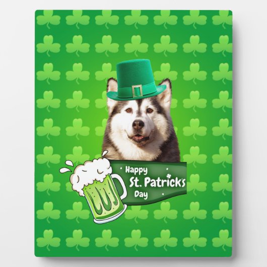 Schattige Siberisch Husky Dog Pet St. Patrick's Da Fotoplaat (Voorkant)
