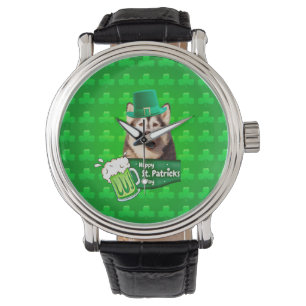 Schattige Siberisch Husky Dog Pet St. Patrick's Da Horloge