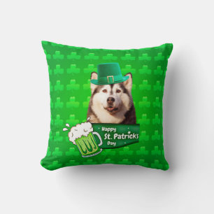 Schattige Siberisch Husky Dog Pet St. Patrick's Da Kussen