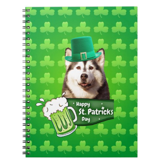 Schattige Siberisch Husky Dog Pet St. Patrick's Da Notitieboek (Voorkant)