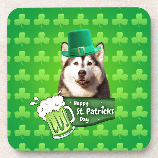 Schattige Siberisch Husky Dog Pet St. Patrick's Da Onderzetter (Voorkant)