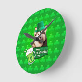 Schattige Siberisch Husky Dog Pet St. Patrick's Da Ronde Klok (Hoek)