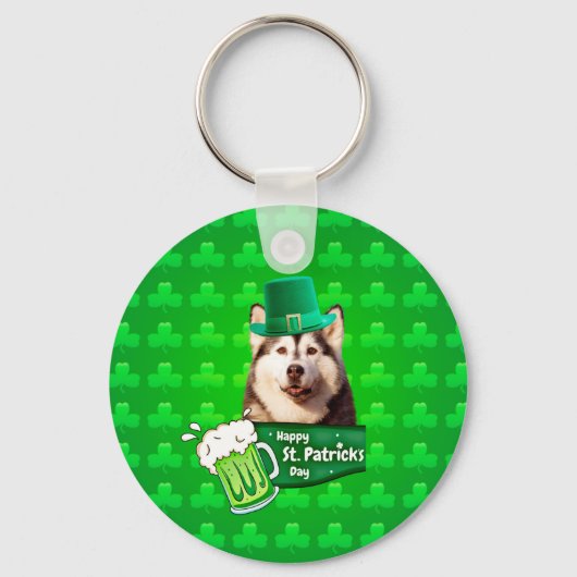 Schattige Siberisch Husky Dog Pet St. Patrick's Da Sleutelhanger (Voorkant)