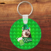 Schattige Siberisch Husky Dog Pet St. Patrick's Da Sleutelhanger (Voorkant)