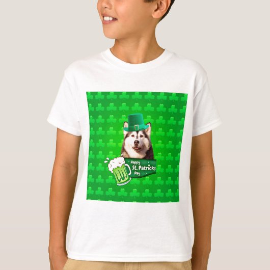 Schattige Siberisch Husky Dog Pet St. Patrick's Da T-shirt (Voorkant)