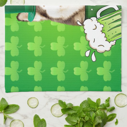 Schattige Siberisch Husky Dog Pet St. Patrick's Da Theedoek (Gevouwen)