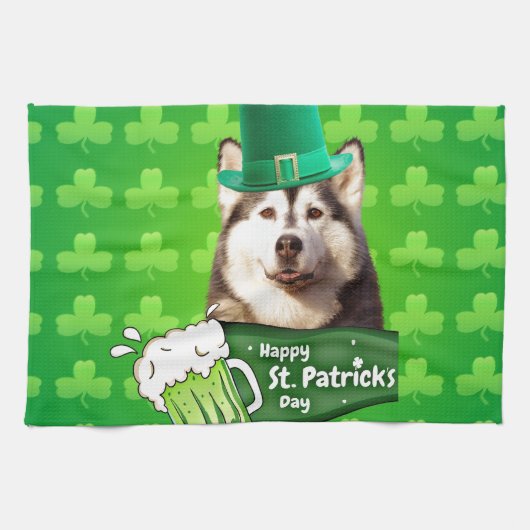 Schattige Siberisch Husky Dog Pet St. Patrick's Da Theedoek (Horizontaal)