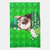 Schattige Siberisch Husky Dog Pet St. Patrick's Da Theedoek (Verticaal)