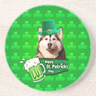 Schattige Siberisch Husky Dog Pet St. Patrick's Da Zandsteen Onderzetter