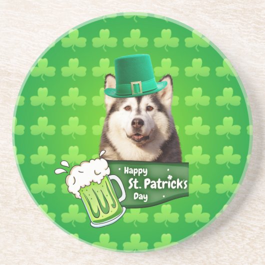 Schattige Siberisch Husky Dog Pet St. Patrick's Da Zandsteen Onderzetter (Voorkant)