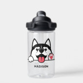 Schattige Siberische Husky aangepaste naam Waterfles (Achterkant)