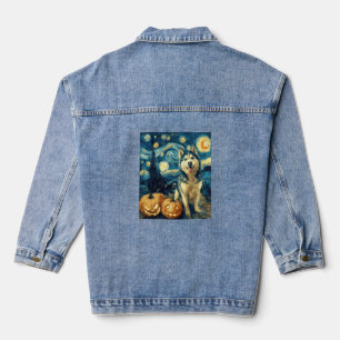 Schattige Siberische Husky Hond Halloween Jack O L Denim Jacket