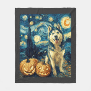 Schattige Siberische Husky Hond Halloween Jack O L Fleece Deken