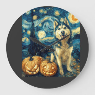 Schattige Siberische Husky Hond Halloween Jack O L Grote Klok