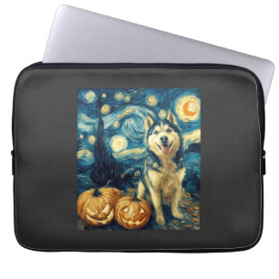 Schattige Siberische Husky Hond Halloween Jack O L Laptop Sleeve