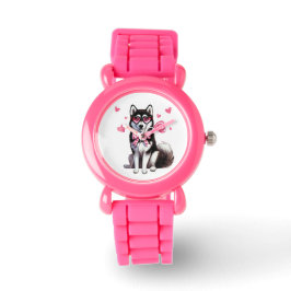 Schattige Siberische Husky Kinderen Horloge