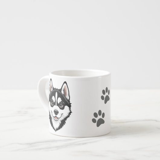Schattige Siberische Husky Pup Espresso Kop (Links)