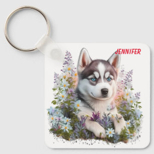 Schattige Siberische Husky Puppy Dog Sleutelhanger