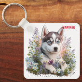 Schattige Siberische Husky Puppy Dog Sleutelhanger (Voorkant)