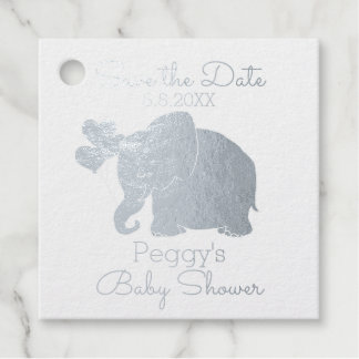 Schattige Silver Elephant Baby shower Save the Dat Bedankjes Labels