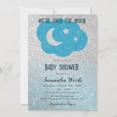 Schattige Silver en Blue Glitter Moon Baby shower Kaart (Voorkant)
