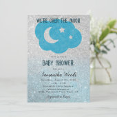 Schattige Silver en Blue Glitter Moon Baby shower Kaart (Staand voorkant)