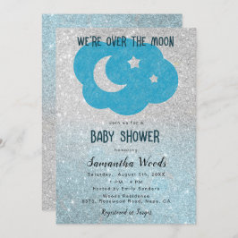 Schattige Silver en Blue Glitter Moon Baby shower Kaart
