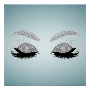 Schattige Silver Glitter Faux Lashes, Makeup kunst Perfect Poster