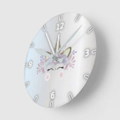 Schattige Silver Magical Floral Unicorn Ronde Klok (Hoek)