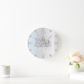 Schattige Silver Magical Floral Unicorn Ronde Klok (Huis)