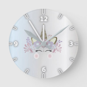 Schattige Silver Magical Floral Unicorn Ronde Klok